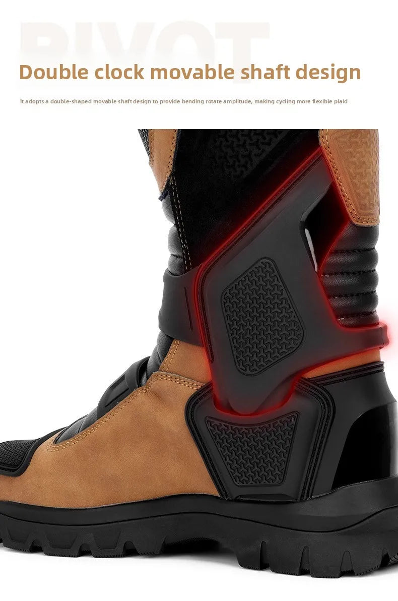 2PCS Waterproof Motorcycle Riding Boots Men Women Genuine Leather Adventure Touring Anti-Slip Protective All-Season CE Certified