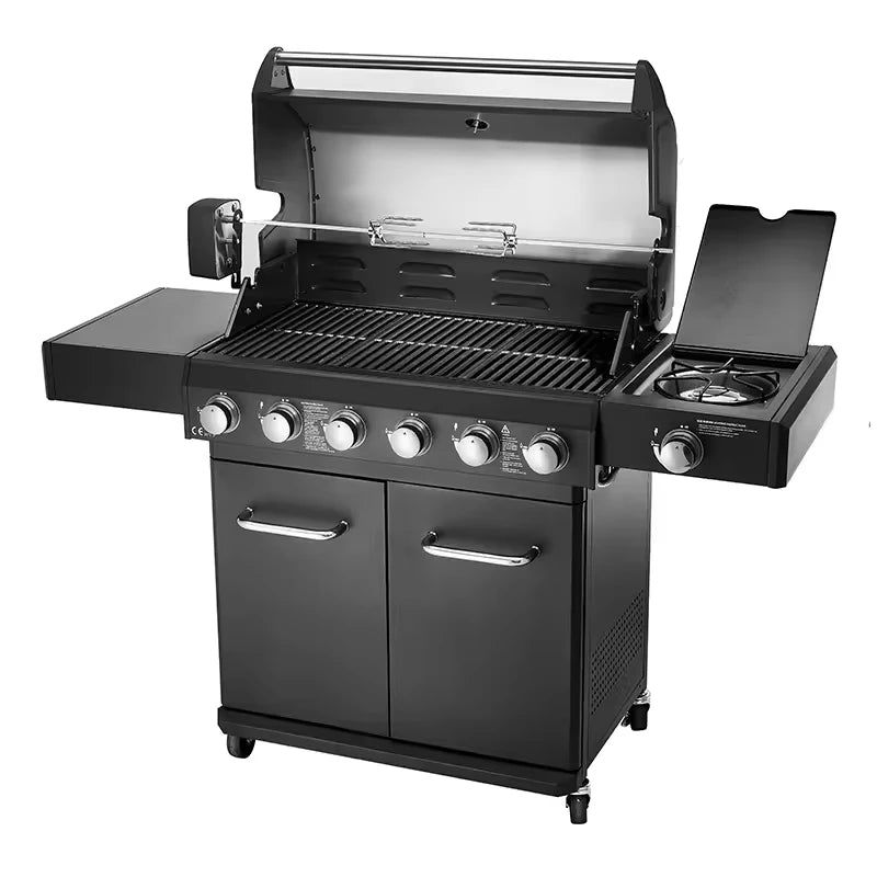 Trolley BBQ Stove  Outdoor Propane Gas BBQ Grill Commercial Gas Barbecue Restaurant  Smokeless 6 burner  BBQ Grills