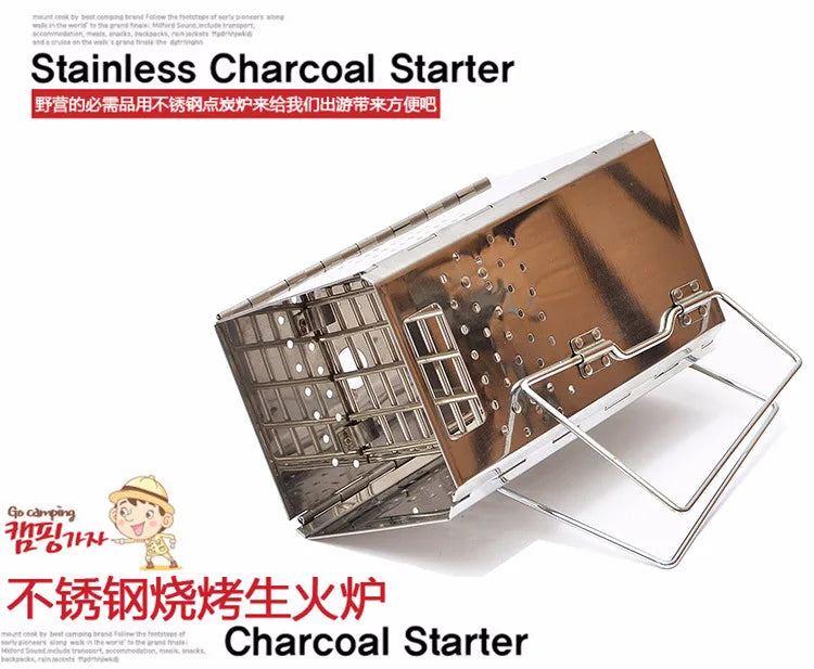 Portable Charcoal Starter Stainless Steel Outdoor Barbecue Grill Fire Starter Folding Carbon Stove BBQ Grill Heating Stove