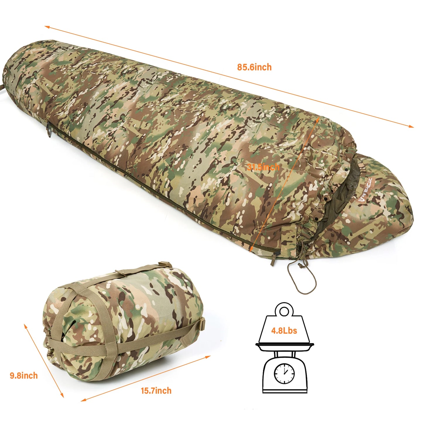 Akmax GT Tactical Military Sleeping Bag – Army Combat Mummy Bag with Waterproof Bivy Cover for Outdoor Camping, Hiking
