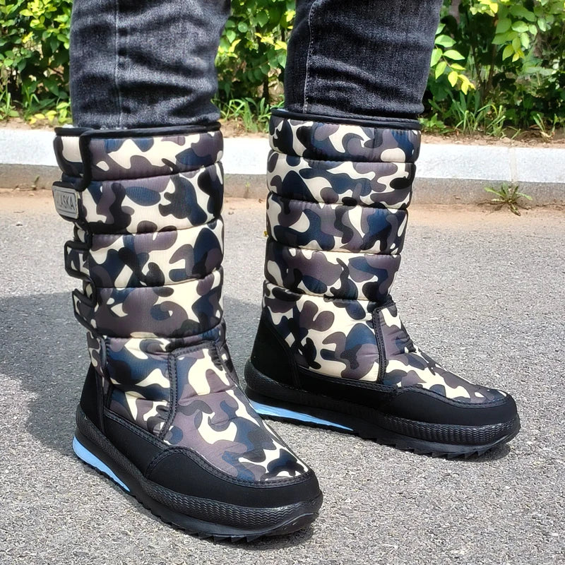 Winter Thick Men Snow Boots High Top Warm Cotton Shoes Lightweight Slip Resistant Camouflage Outdoor Boots