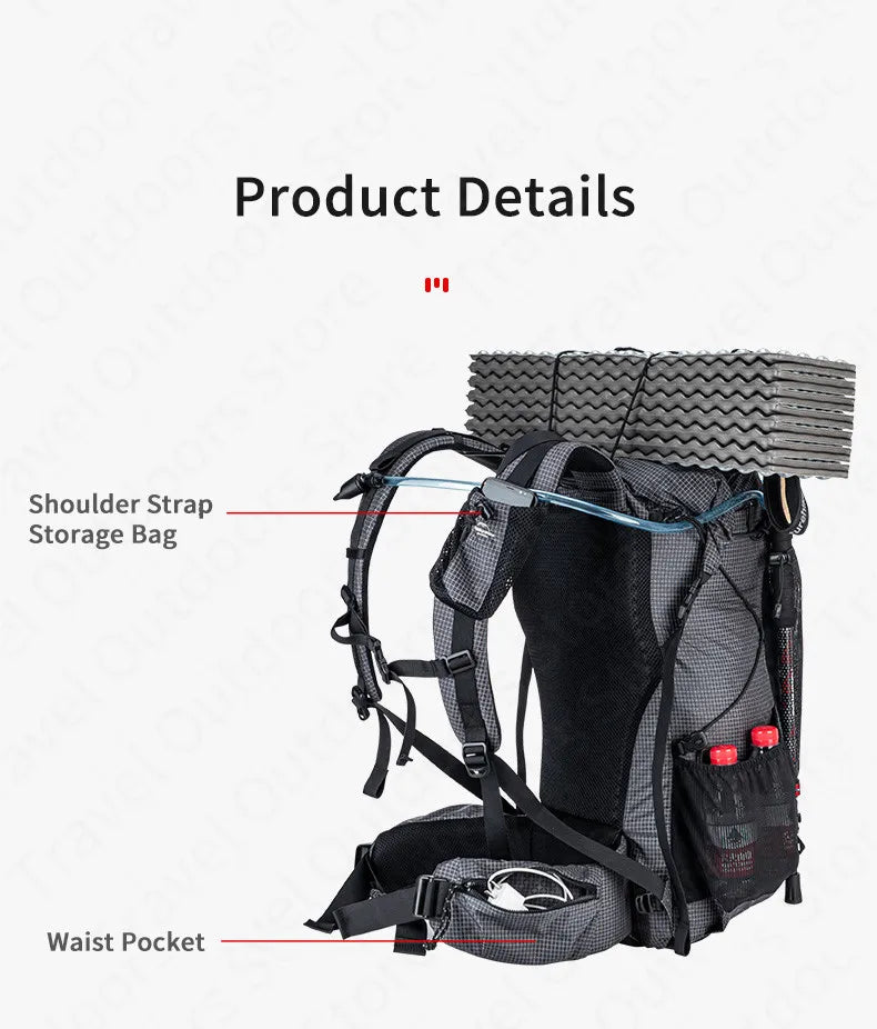 Naturehike Ultralight Backpack With Frame Waterproof Travel Bag Men Women Camping Climbing Hiking With Rainproof Cover 45L/65L