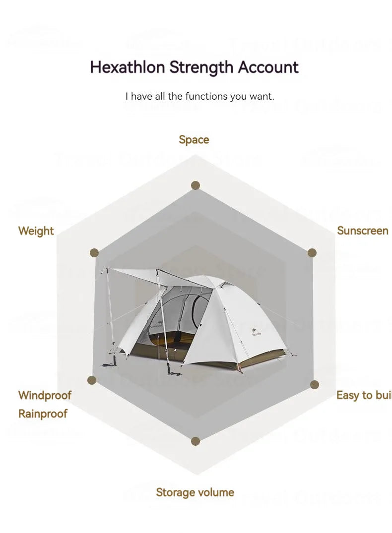 Naturehike Ultralight Backpacking Tent Dome Shelter Tent for 2-3 Person Camping Hiking Trekking Double Layer Lightweight 2.5kg