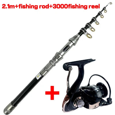 SEA ROD+REEL FISHING Telescopic Fishing Rods Spinning Portable Travel Reels Seat Pole 1.5M 1.8M 2.1M 2.4M Trout Fishing Kit