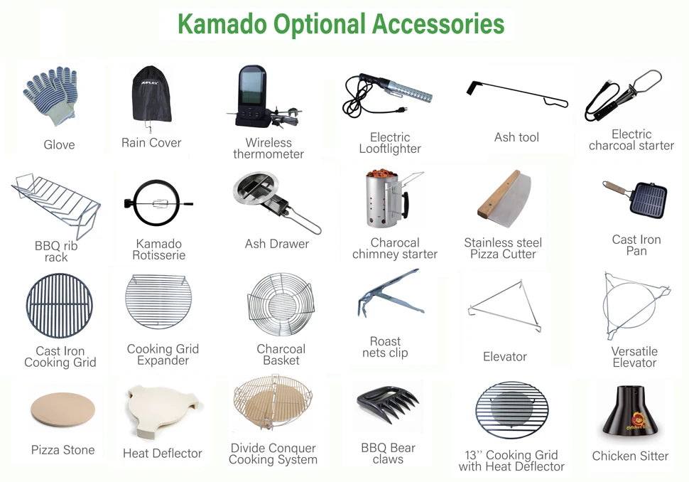 21-Inch Indoor/Outdoor Kamado  Ceramic Grill Oval Egg BBQ with Steel Iron Garden Camping  Ceramic BBQ