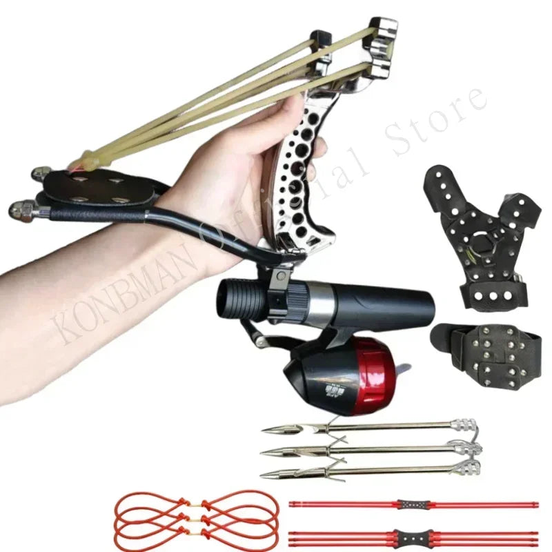 Strong Slingshot Hunting Fishing Set Professional Catapult with Arrows Fishing Rubber Band Outdoor Shooting Fishing Accessories