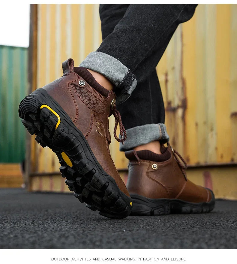 Motorcycle Riding Boots with Winter Velvet Style Warm Waterproof and Non Slip Outdoor Leisure Hiking Shoes Motorcycle Boots