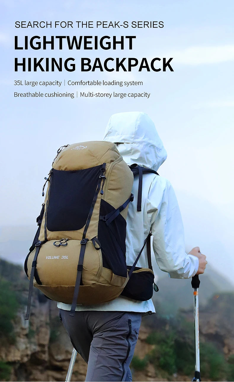 Internal frame waterproof hiking camping backpack with rain cover, large lightweight travel day backpack for climbing