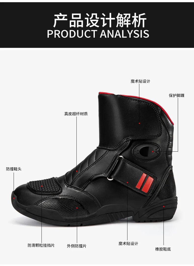 Motorcycle Boots Waterproof Leather Motorbike Protective Boots Motocross Riders Gear Men Women Moto Cycling Shoes Non-slip