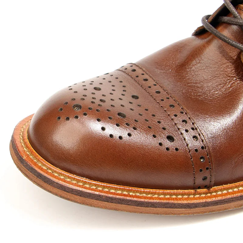 US 6-10 Business Man Mature Office Carving Brogue Shoes Men's Cowhide Top Layer Retro Genuine Leather Suit Boots