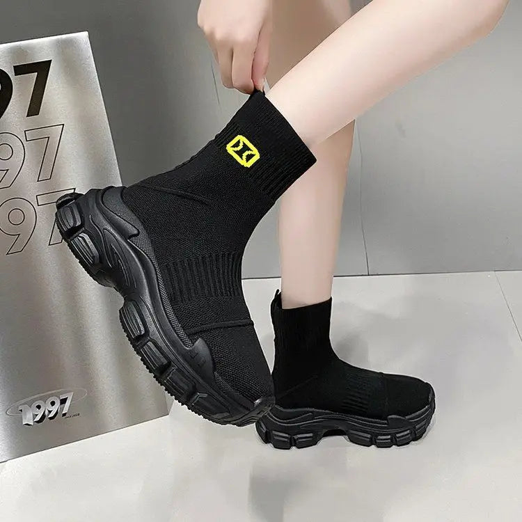 Women's Breathable 2025 Summer Autumn New Style Internet Hot Super Hot Knitted High-Top Casual Athletic Stretch Socks Boots