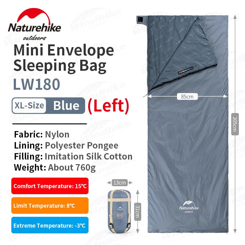 Naturehike LW180 Sleeping Bag Ultralight Summer Cotton Quilt Outdoor Camping Hiking for Single Splicing Envelope Sleeping Bag