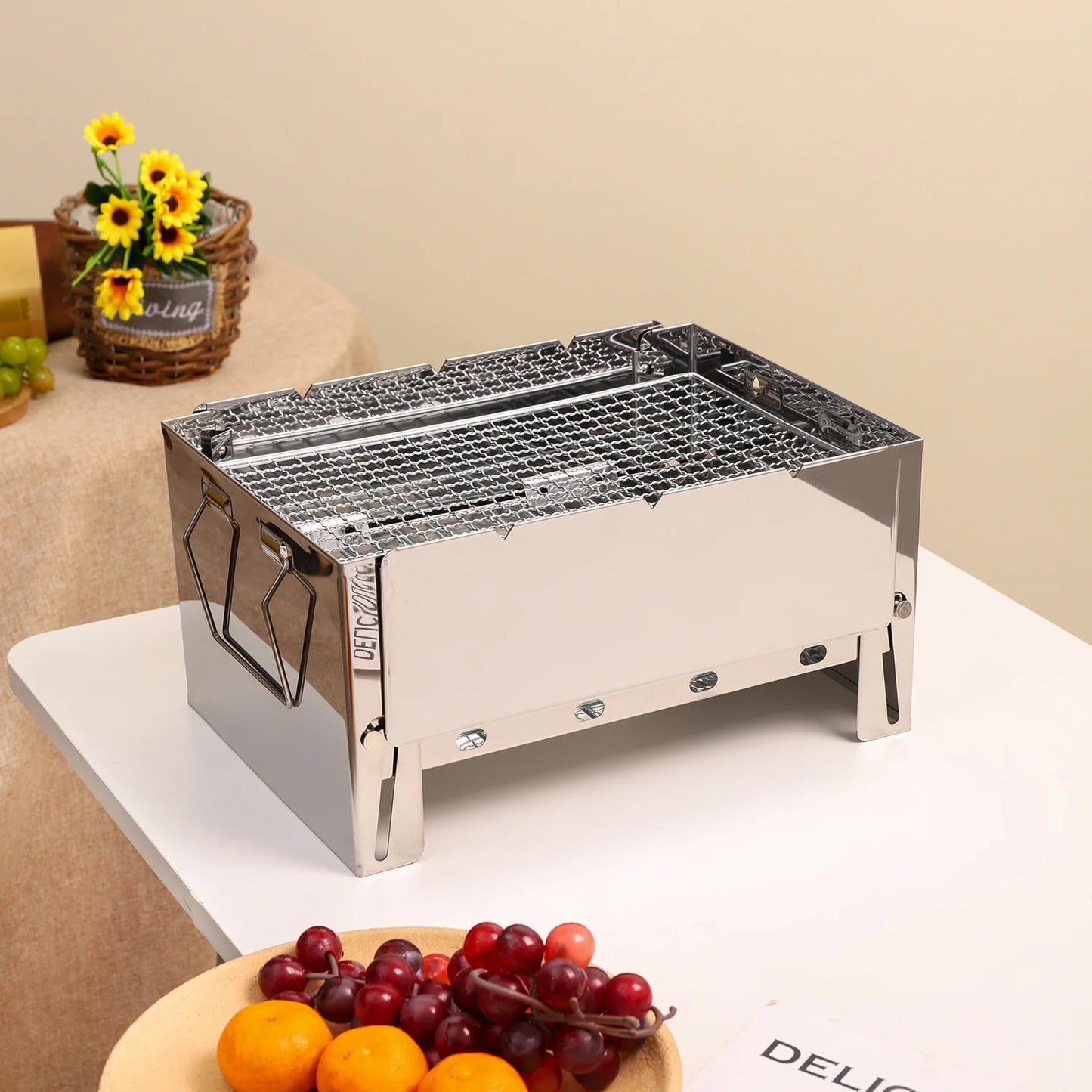 About 30X20X15cm Portable Folding BBQ Grill for Outdoor Camping Bonfire Parties Collapsible Wood-Burning