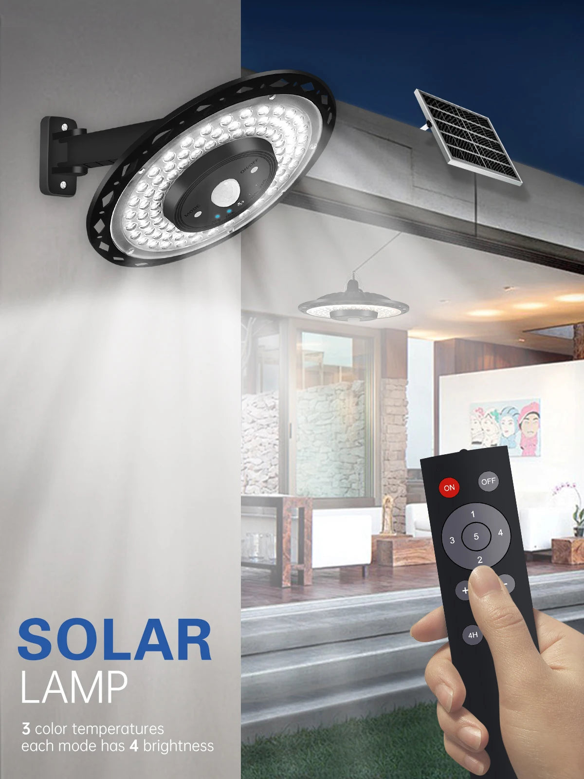 Solar Lights Indoor Outdoor 5 Modes Motion Sensor Solar Shed Light with Remote IP65 Waterproof for Barn Gazebo Yard Garage