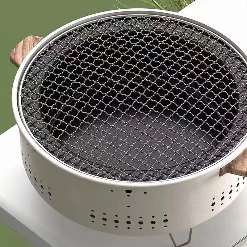 New Outdoor Smokeless Round Grill Small Stove Charcoal Grill Portable Korean Style Camping Barbecue Tabletop Stove