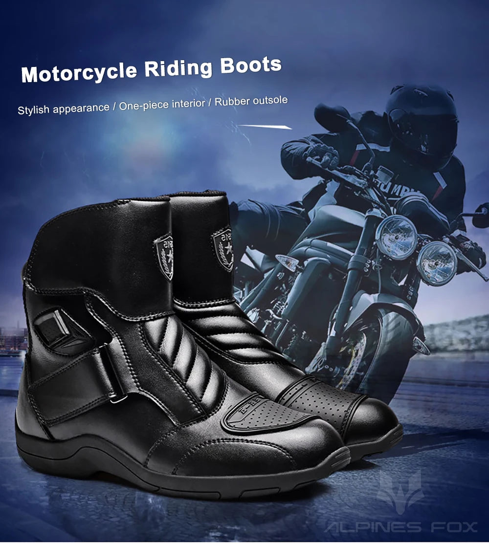 Retro Motorcycle Boots Leather Motorbike Anti-collision Foot Ankle Protective Shoes Moto Riding Short Boot Men