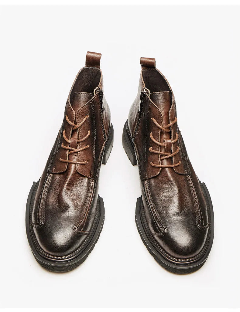 Men Shoes Leather Retro Men Boots Leather Ankle Boots Motorcycle Boots Cowboy Boots Show Bar Fashion Combat Boots