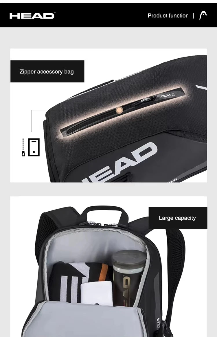 HEAD Tennis Bag TOUR TEAM Series Tennis Racket Backpack Male Multifunctional Sports Bag Female Tenis Padel Racket Bag Badminton