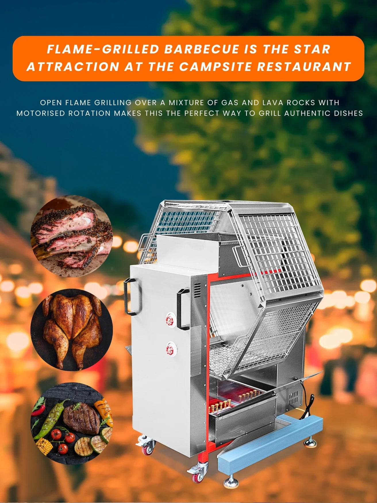 Hot Sale Barbecue Restaurant Charcoal Chicken Rotisserie Machine Truck 220V Flame Grill Broiler With Great Price