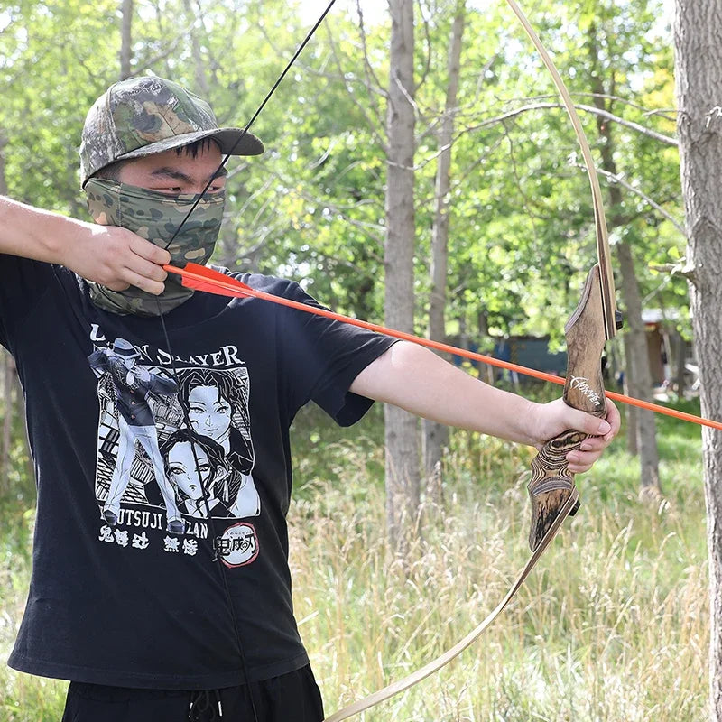 1PC 60 Inch Recurve Bow 20-60lbs Bamboo Core Limbs Wooden Riser Split Takedown Bow RH for Arrow Shooting Hunting Target