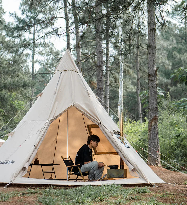Naturehike Pyramid A-type Tent Teepee Tipi Tent With Chimney for 5-8 People Family Travel Camping Cotton Blend 9.6 Waterproof