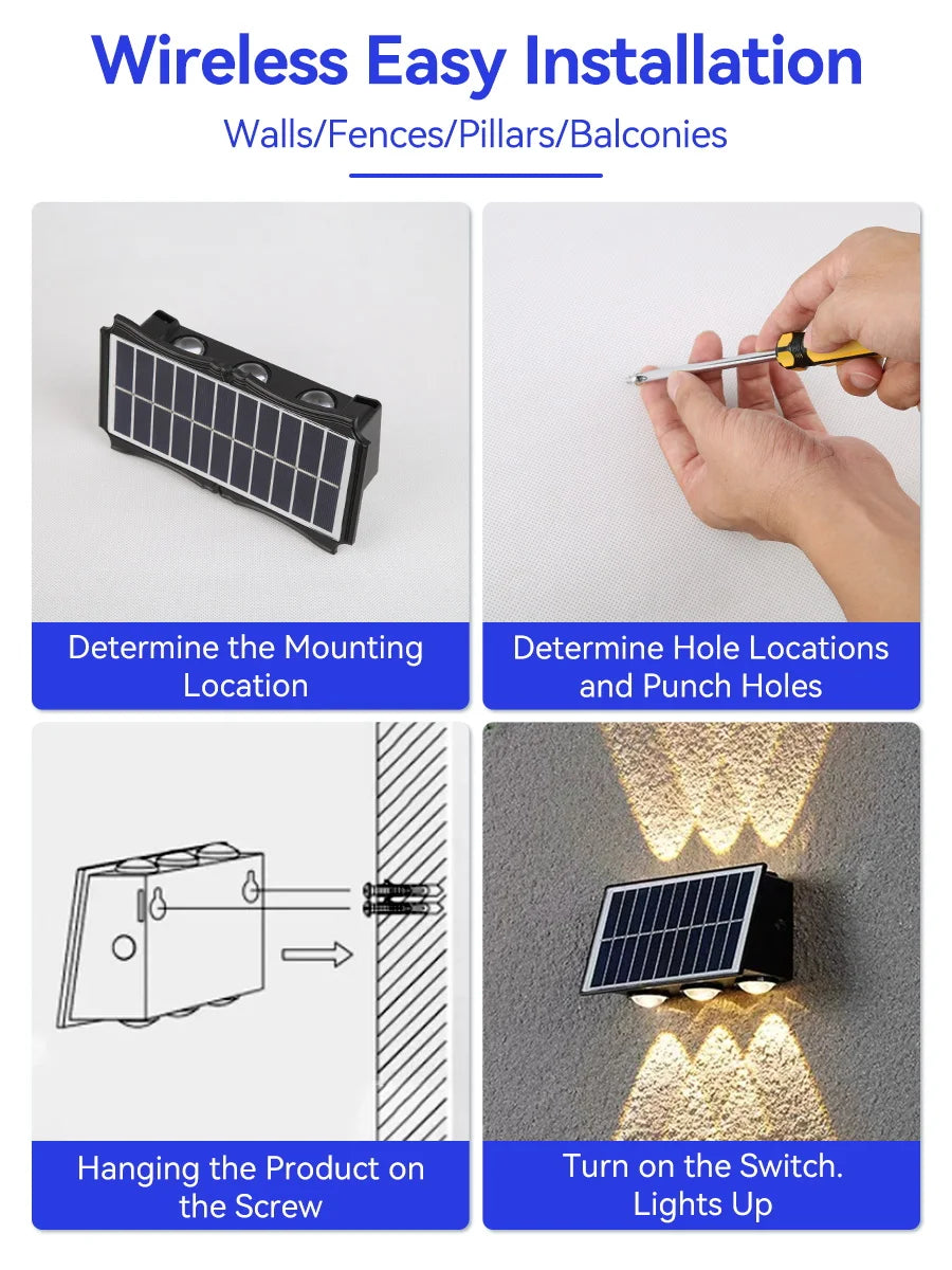 Solar Wall Lamp Outdoor Warm Light Waterproof Up And Down Luminous Lighting Balcony Yard Garden Decoration Lights Exterior Wall