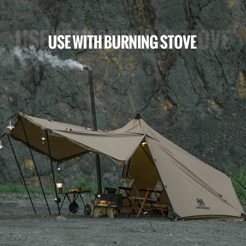 OneTigris CONIFER T/C Chimney Tent 1-2 persons Pyramid/Teepee Hot Tent With Tent Poles Snow Skirts for Camping & Bushcrafting