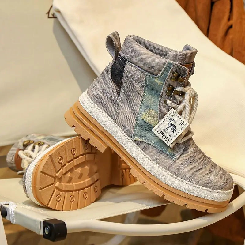 Motorcycle Riding Shoes Casual Commuter Boots Protective Fall Resistant Wear Boots Four Seasons Riding Shoes Denim Casual Shoes