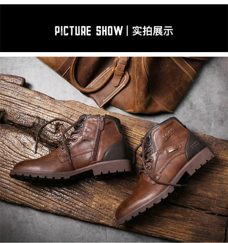 Vintage Men Boots 2024 New Autumn Winter Shoes High Quality Men's Leather Boots Side Zipper Men's Ankle Boots Large Size 39 48