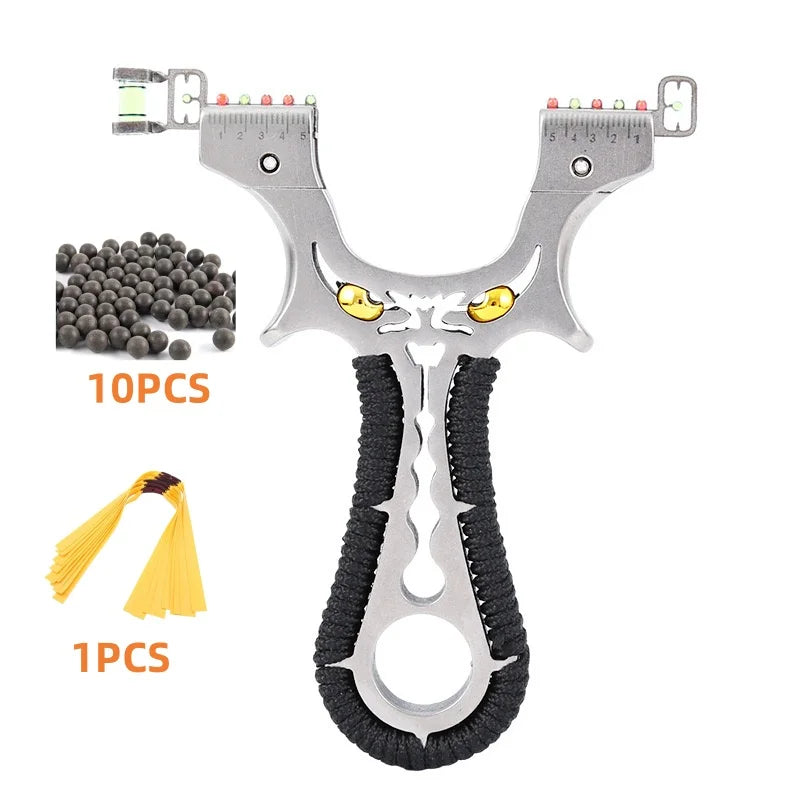 Powerful 304 Stainless Steel Slingshot Precise Shooting Outdoor Handle Hunting Catapult With Flat Rubber Band
