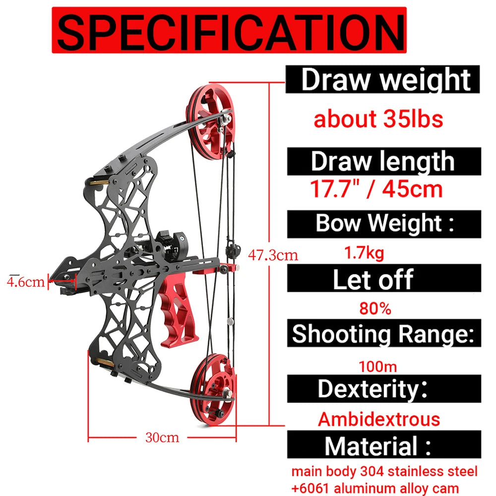 35 Lbs Compound Bow Dual Purpose 6061 Aluminium Wheels Grip Let Off 80% Shooting Arrows Steel Archery Hunting Target Bow