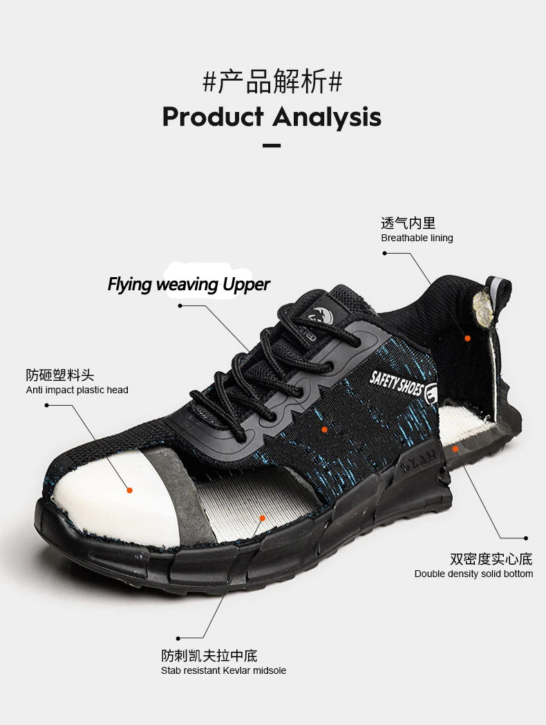 Security Anti-static Men Work Shoes Anti Puncture Anti Smashing Safety Shoes Air Cushion Indestructible Sneakers Breathable Mesh