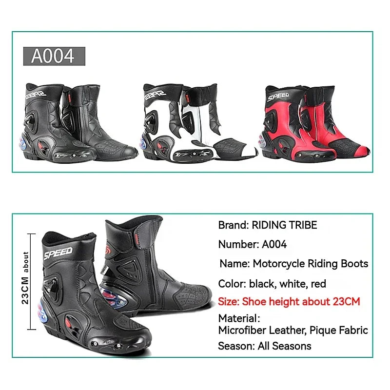 SPEED Botas Motorcycle Riding Boots for Men Rubber Sole Sport Bikes Ankle Protective Motorcycle Shoes with Zipper Closure