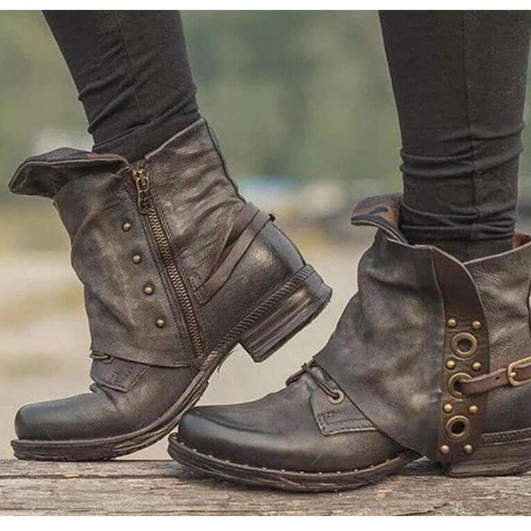 Women New Casual Short Boots Autumn Winter Retro Women Boots Fashion Plush Lace Up Flat Ankle Boots Plus Size Zapatos De Mujer