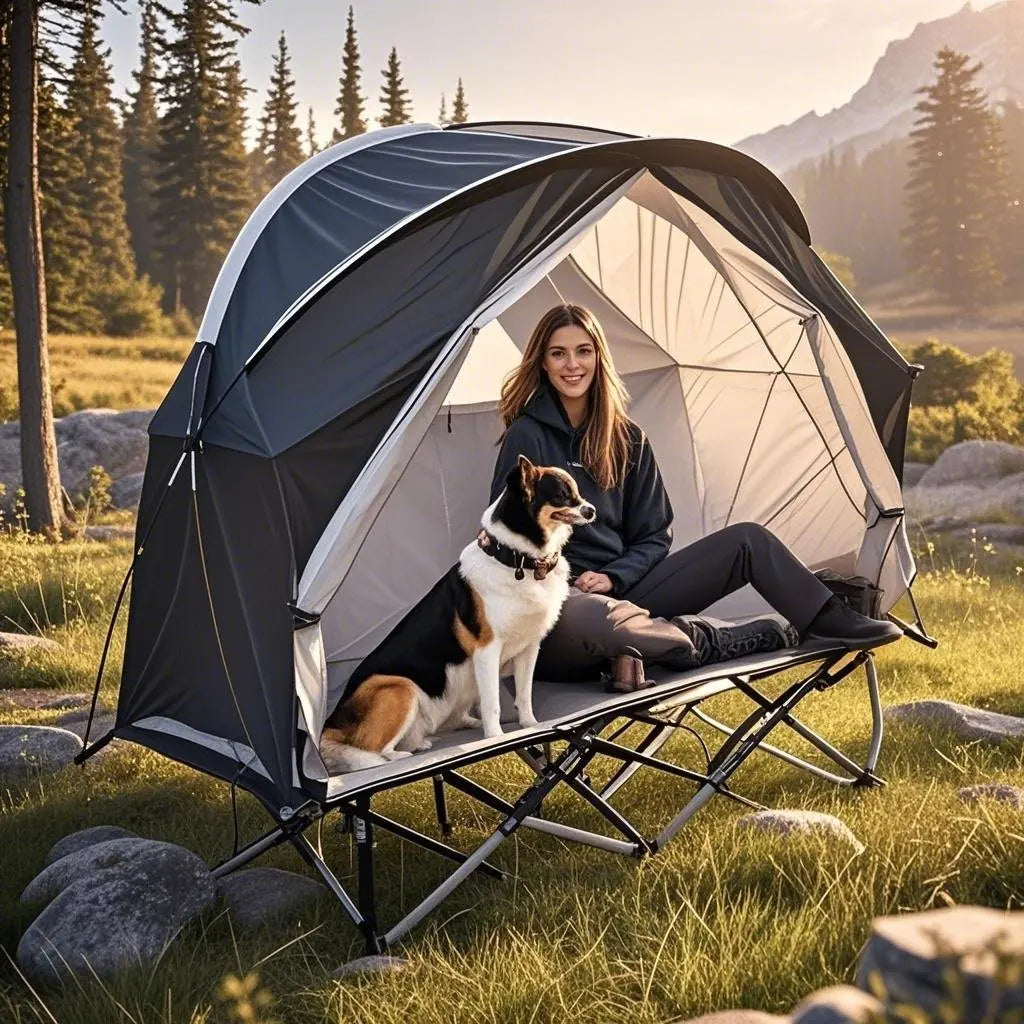 All-Season Camping Cot Tent 1-Person - Sturdy Cross-Braced Structure, for Fishing or Outdoor Activities,, Compact & Portable