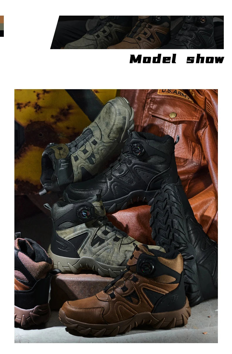 Rotating button Safety Boots Men Outdoor tactical boots Indestructible shoes Puncture-Proof Work Boots Steel toe shoes Sneakers