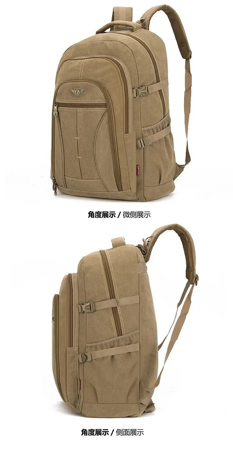 70L Thick Canvas Camping Backpack Large Capacity Waterproof Outdoor Trekking Travel Climbing Bag Luggage Rucksack Men Hiking Bag