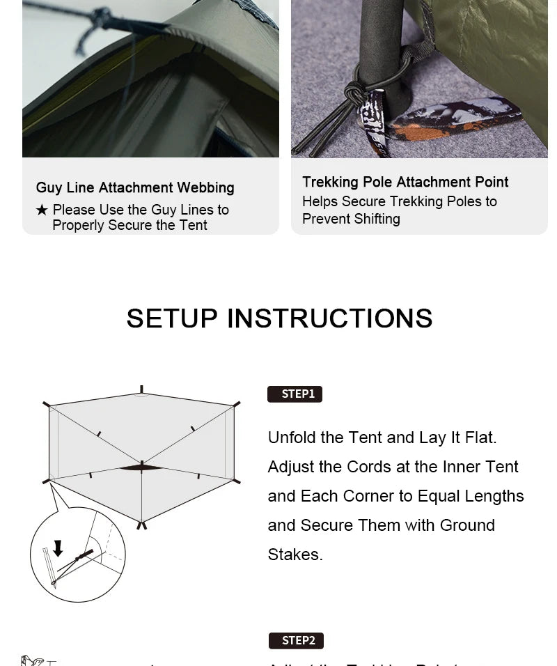 EMER 2 Person 1 Person Outdoor Ultralight Camping Tent 4 Season Professional 20D Silnylon Rodless Tent Hiking Portable Tent