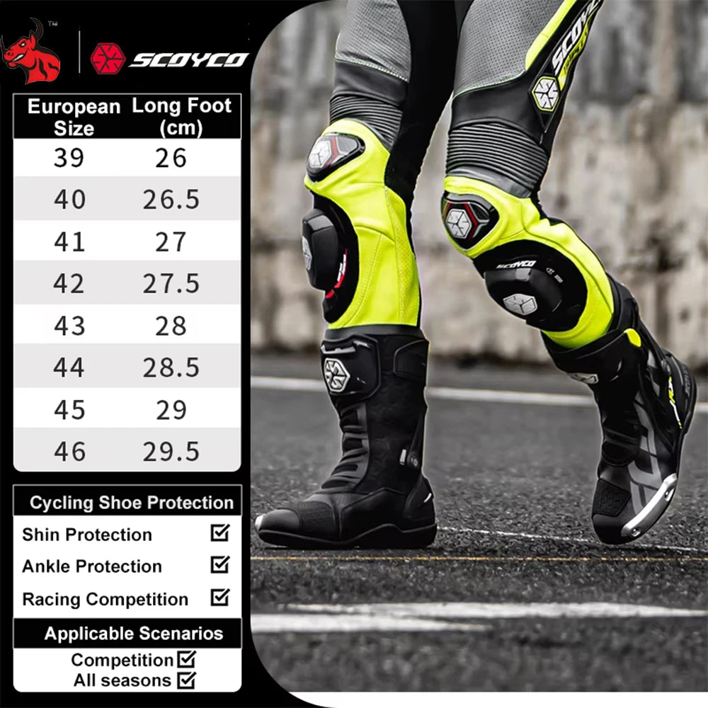 SCOYCO Knee-High Motorcycle Boots For Men Women Off-Road Highway Riding Durable Anti-Slip Sole Ankle Support All-Terrain Grip