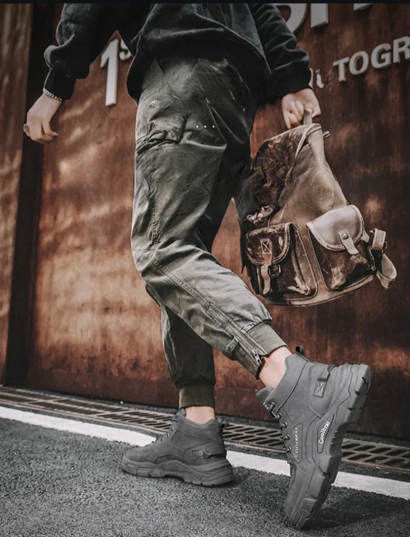 2024 Men's Boots Casual Shoes Winter Leather Designer Luxury Ankle Boots Platform Work Safety Shoe Sports Shoes Men's Boot Botas