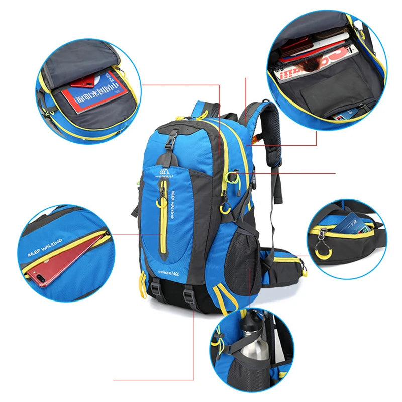 40L Outdoor Backpack Travel Trekking Climbing Mountaineering Rucksack Sports Men'S Bag For Women Waterproof Nature Hike Cycling
