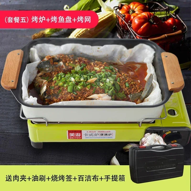 Portable Barbecue Stove, Smokeless Grill, Dual-Purpose Gas Oven for Outdoor Use, Compact Cooking Unit, Korean Style