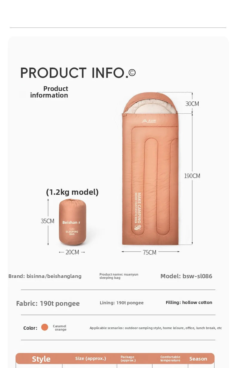 Sleeping bag for all seasons, suitable for adults, outdoor camping, overnight use, car use, and siesta, dual-purpose with warm