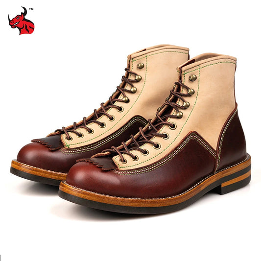 Motorcycle Boots Genuine Leather Motorbike Boots Ankle Casual Sneakers High Top Trekking Shoes Thick Soled Motorcycle Equipment