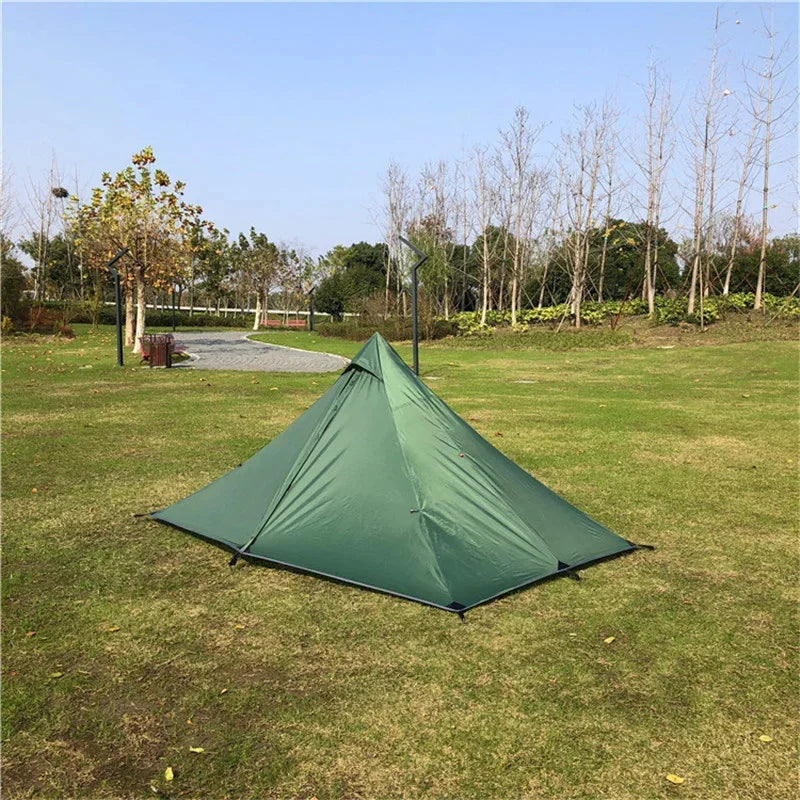1 Person Ultralight Hiking Camping Tents Backpacking Pyramid Tent Portable Dual Layer Rainproof Rodless Pyramid 4 Season Tent