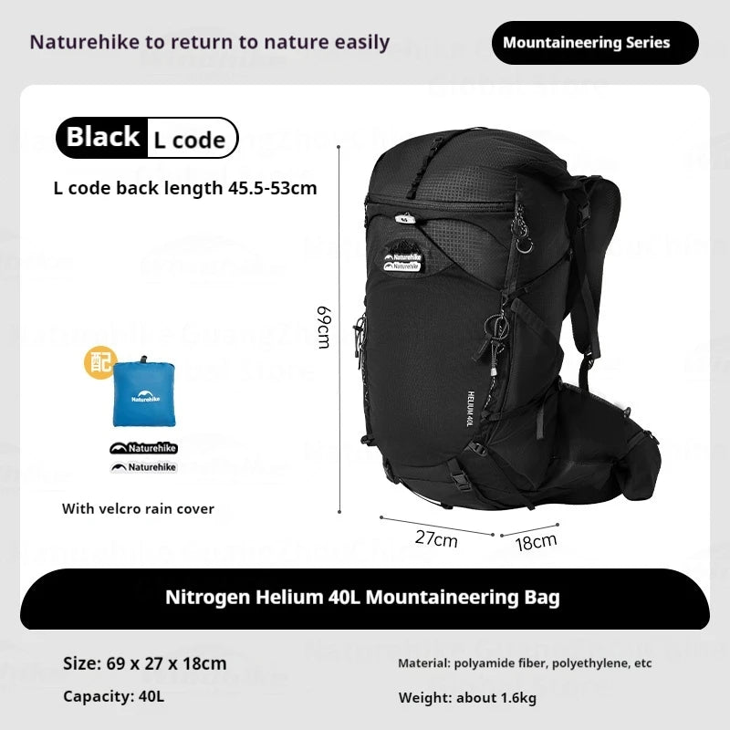 Naturehike Helium 40L Hiking Backpack Internal Frame Large Anti-slip Outdoor Travel Sports Climbing Shoulder Bag With Rain Cover