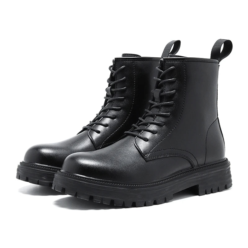 men fashion motorcycle boots black tide lace-up platform shoes cowboy genuine leather boot street cool high top botas masculinas