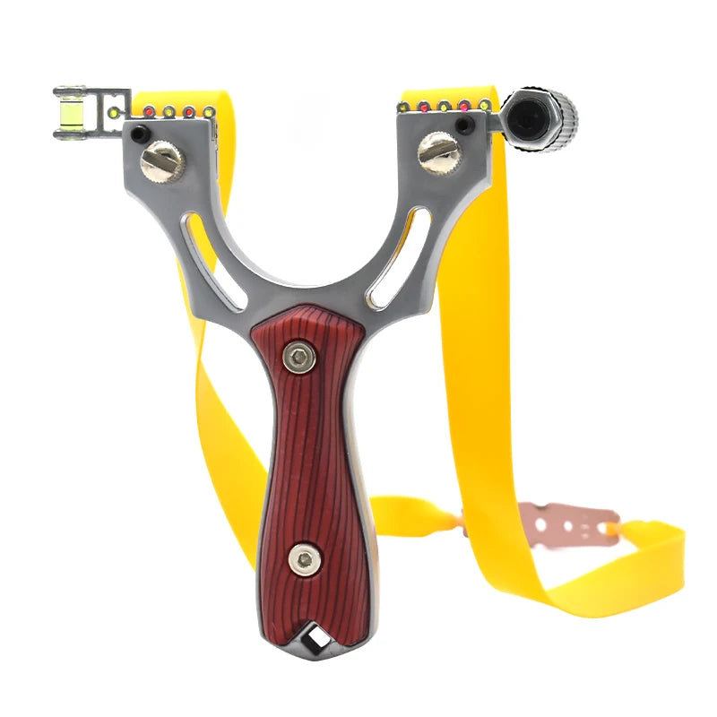 Stainless Steel Wood Patch Metal Slingshot Rapid Shooting Precision Hunting Field Portable Equipment with Lanyard and Laser