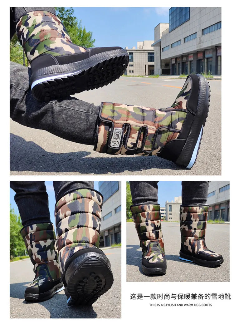 Winter Thick Men Snow Boots High Top Warm Cotton Shoes Lightweight Slip Resistant Camouflage Outdoor Boots