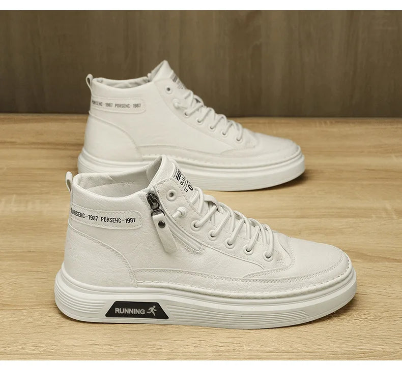 Leather Boots for Men Zipper Man Sneakers Fashion Ankle Boots High Top Man Boots Solid Sports Shoes 2024 Trend Motorcycle Boot